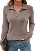 Romanstii Women's Knitted Collared Sweater V-Neck Polo - Cozy