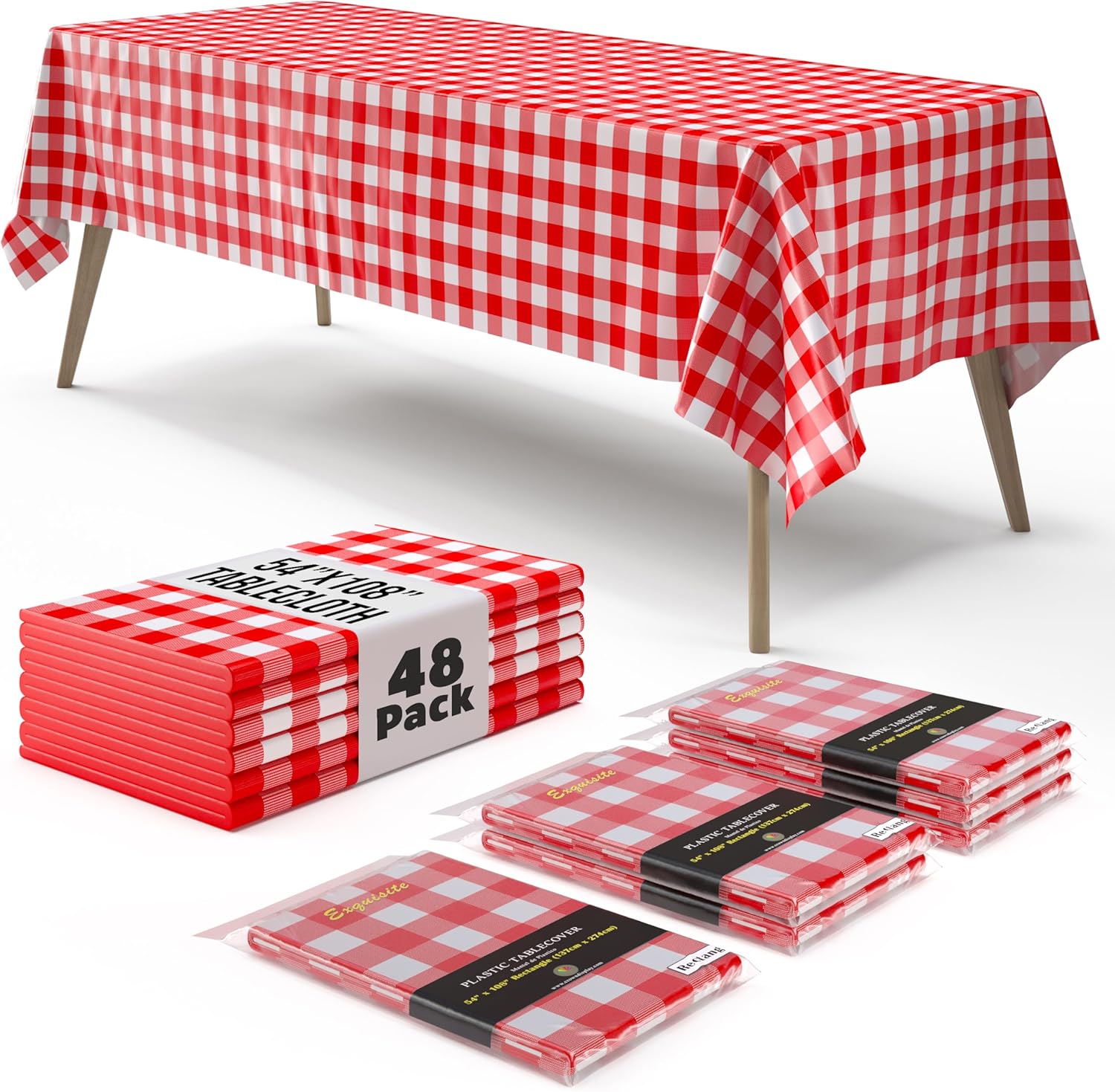Premium Red Gingham Picnic Table Cover - 48 Pack Rectangle