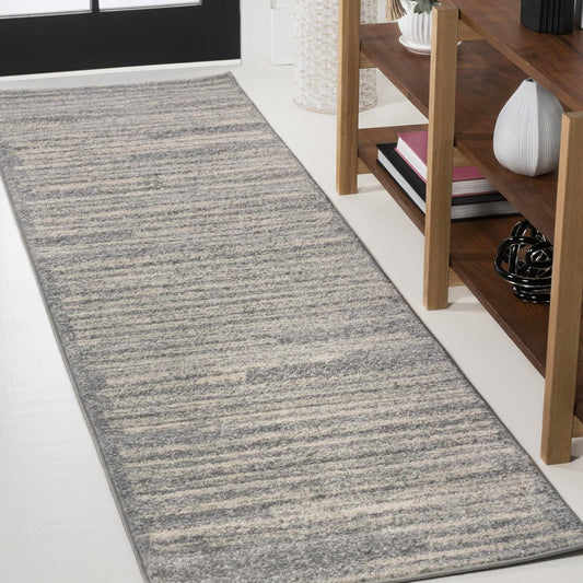Khalil Modern Berber Stripe Gray/Cream Runner Rug for Home