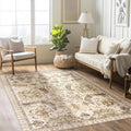 4x6 ft Washable Area Rug Beige & Yellow Boho Design - Non-Slip