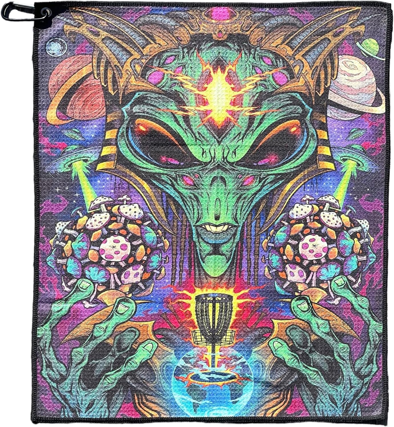 Alien Disc Golf Towel | Absorbent Microfiber w/ Carabiner | Festi Daze Ready