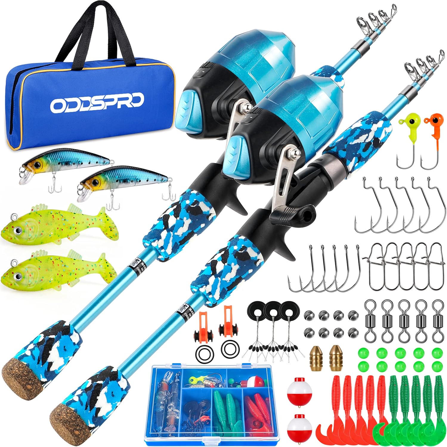 ODDSPRO Kids Fishing Pole Pink - Portable Telescopic Combo Kit