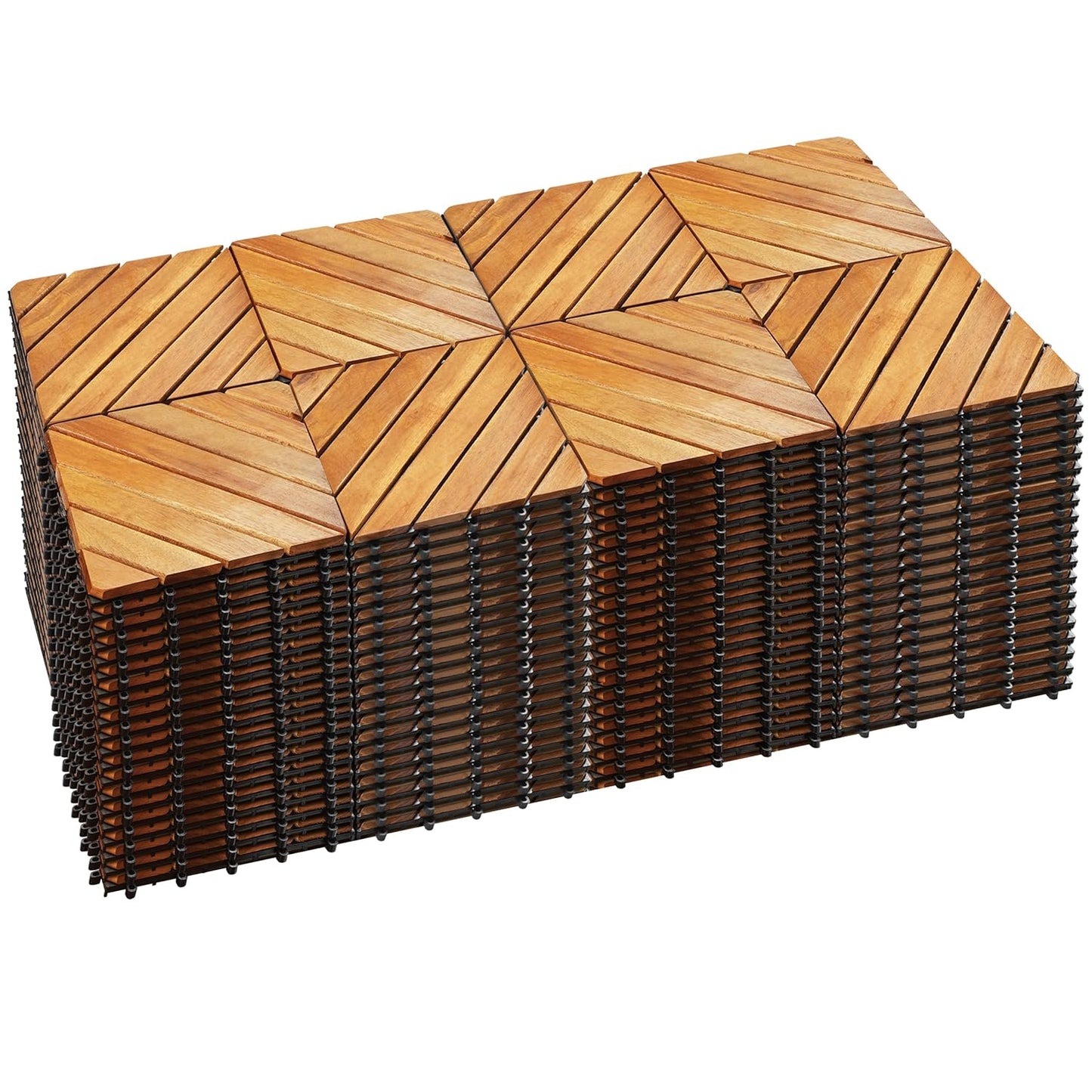 PrimeZone 162 PCS Solid Acacia Wood Interlocking Patio Deck Tiles