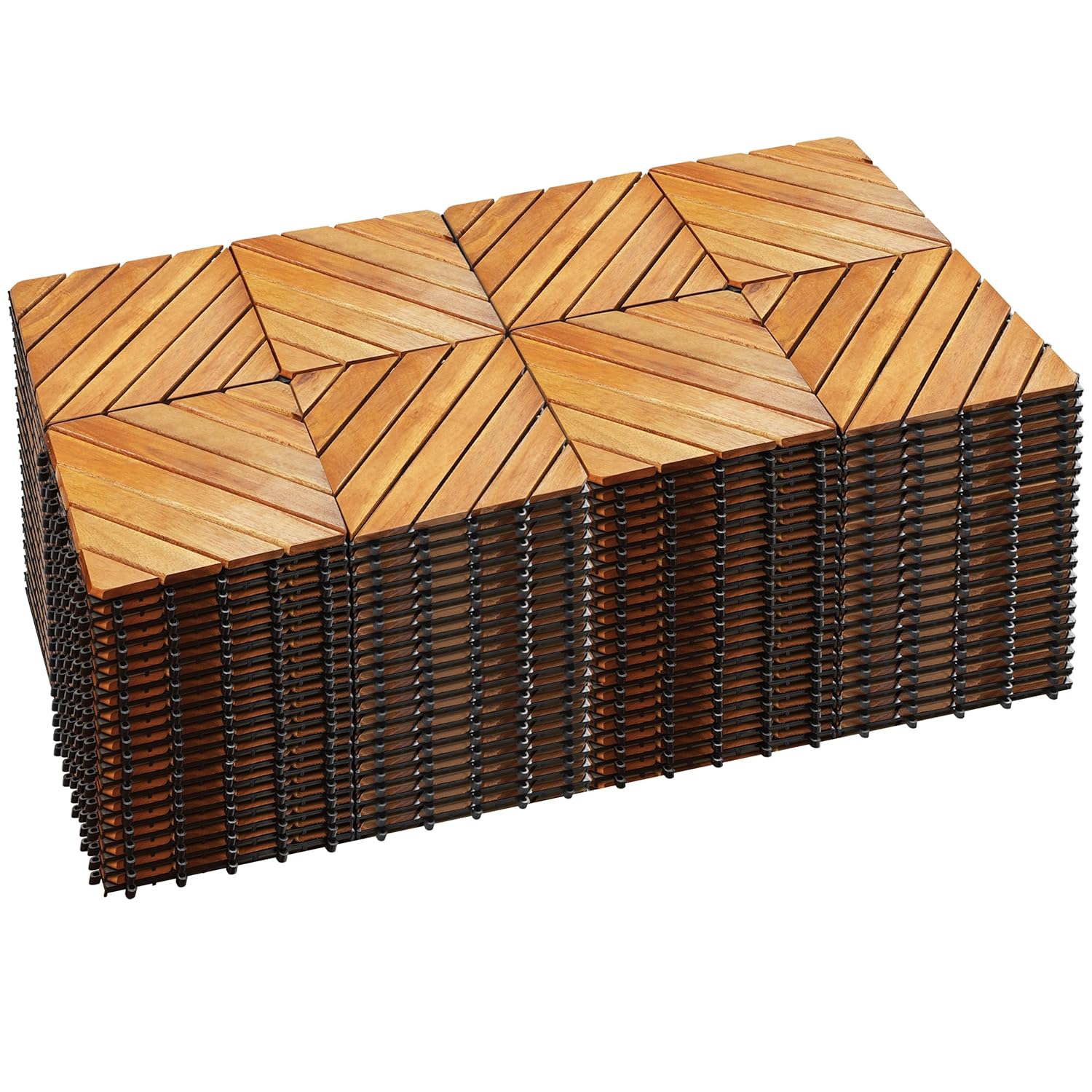 PrimeZone 162 PCS Solid Acacia Wood Interlocking Patio Deck Tiles