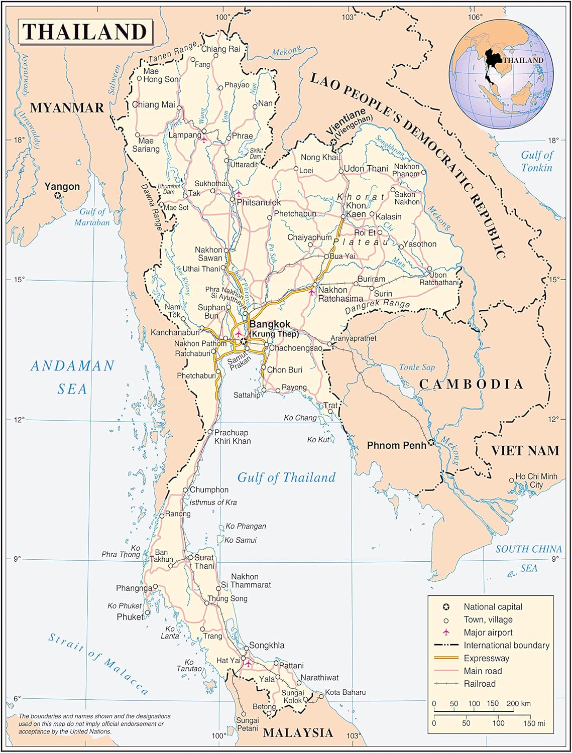 Thailand Political Map Poster: Detailed & Laminated