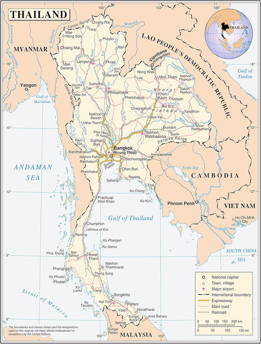 Thailand Political Map Poster: Detailed & Laminated