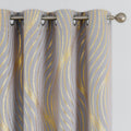 100% Blackout Curtains Grey Gold Wave Line Dot 84 in - Elegant