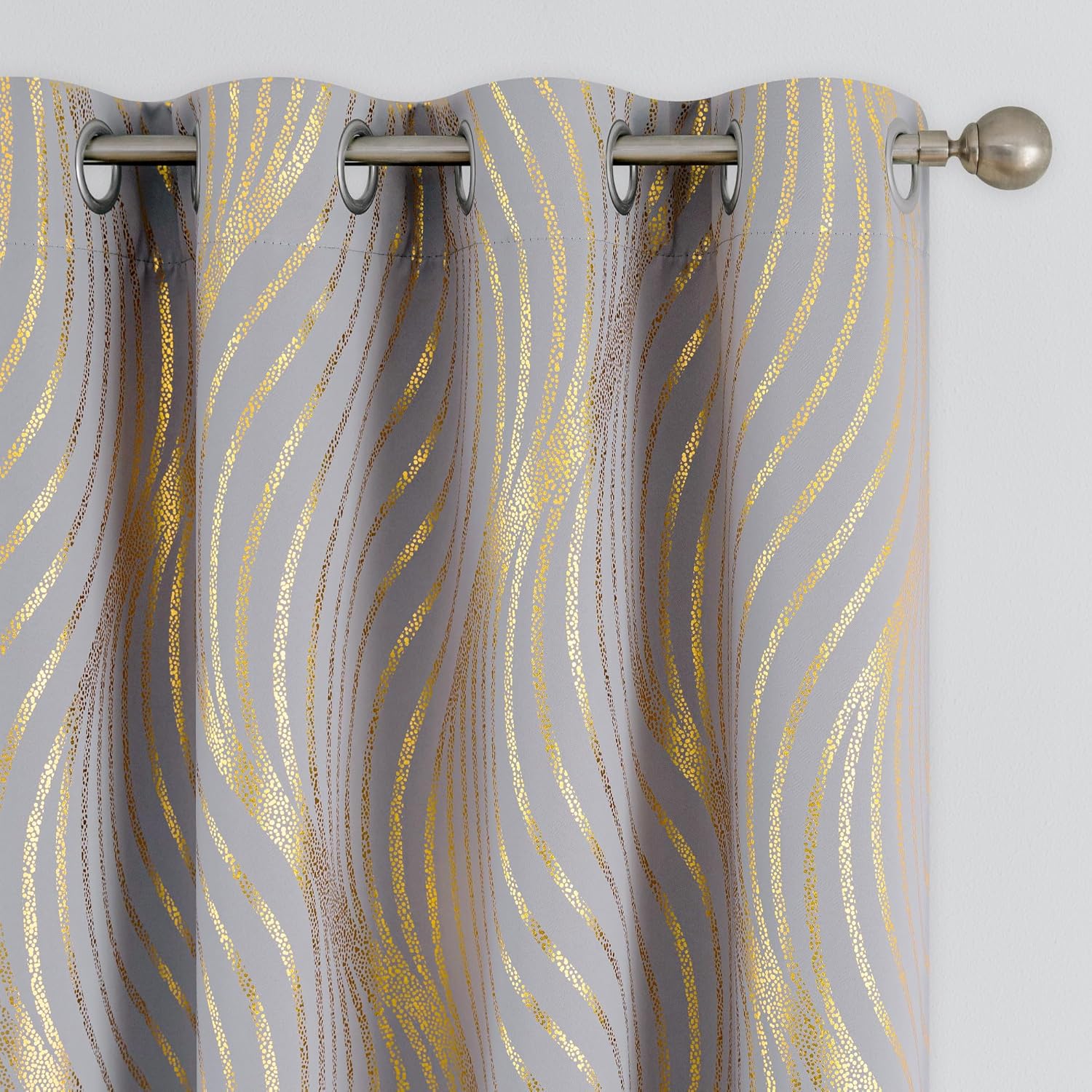 100% Blackout Curtains for Bedroom with Metallic Gold Pattern