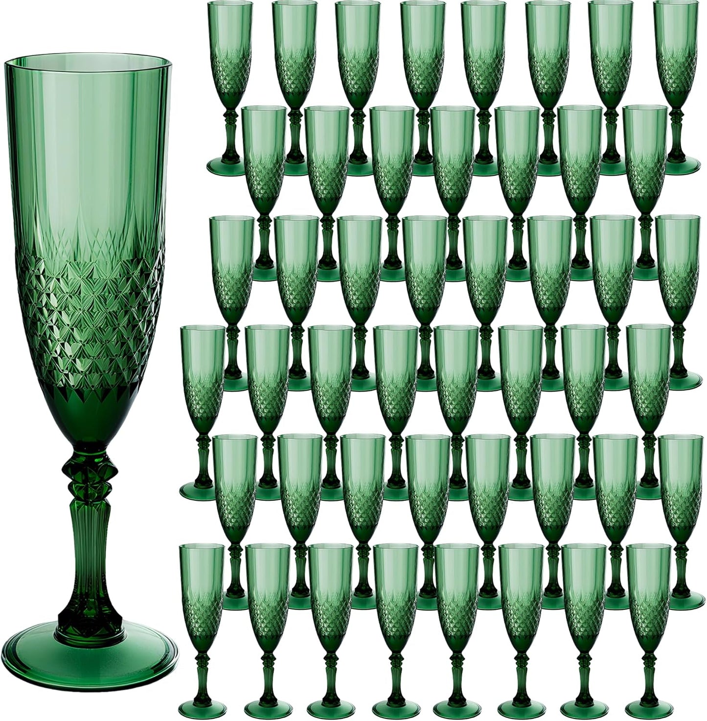 Plastic Champagne Flutes Set of 48 Dark Green Goblets for Events