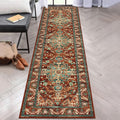 Boho Hallway Runner Rug 2 ft x 8 ft - Rust & Teal Vintage Farmhouse