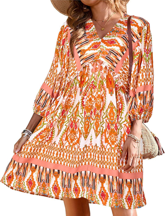 BTFBM Women Casual Spring Summer Dresses V Neck Ruffle Floral