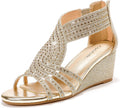 Women Sparkly Wedge Sandals with Rhinestones - Dressy Evening Shoes
