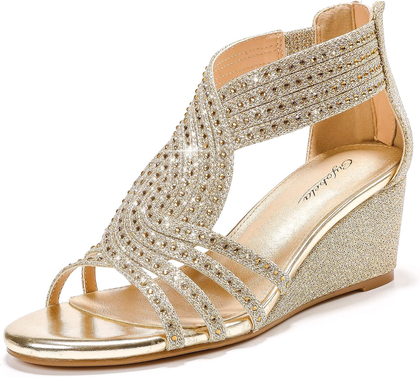 Sparkly Rhinestone Wedge Sandals for Women - Dressy Evening Shoes
