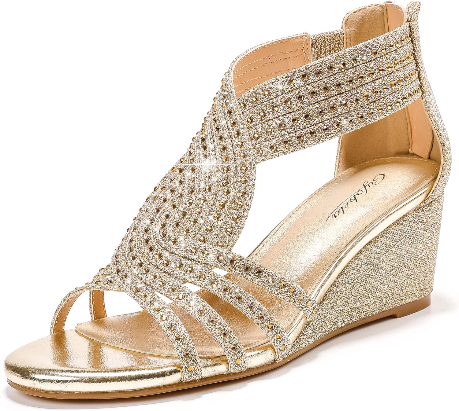 Sparkly Rhinestone Wedge Sandals for Women - Dressy Evening Shoes