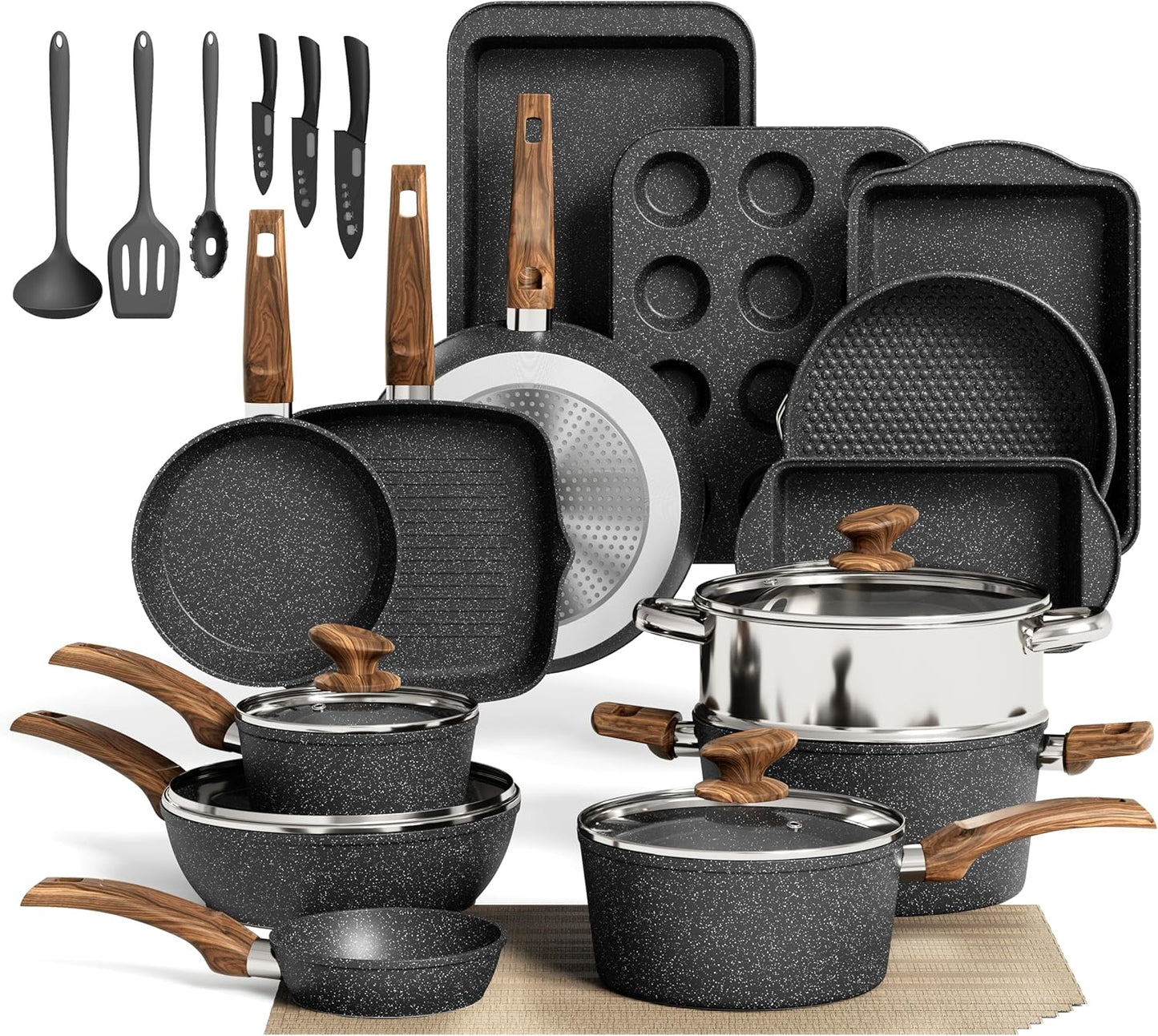 MAISON ARTS 30 Piece Pots and Pans Set Non Stick Cookware