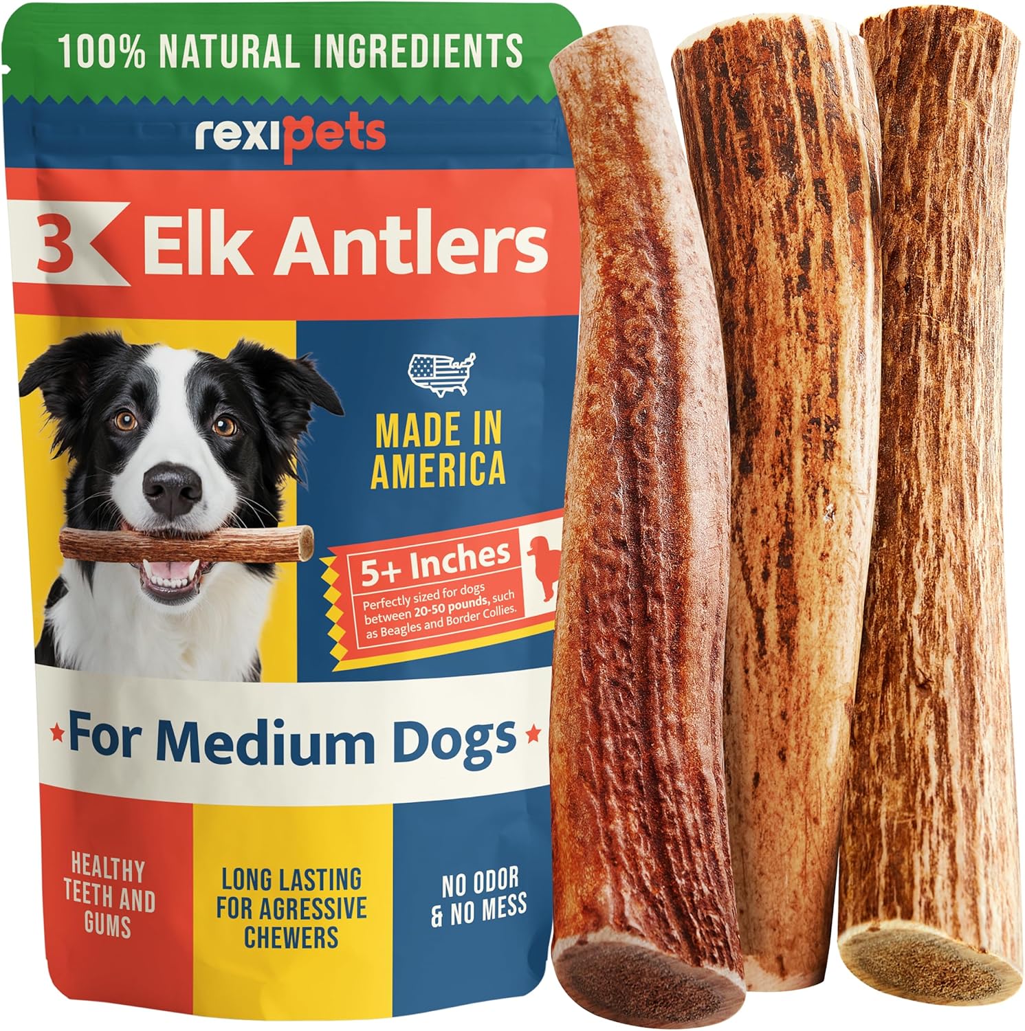 Natural Elk Antlers for Dogs - Long-Lasting Chews for Medium Breeds