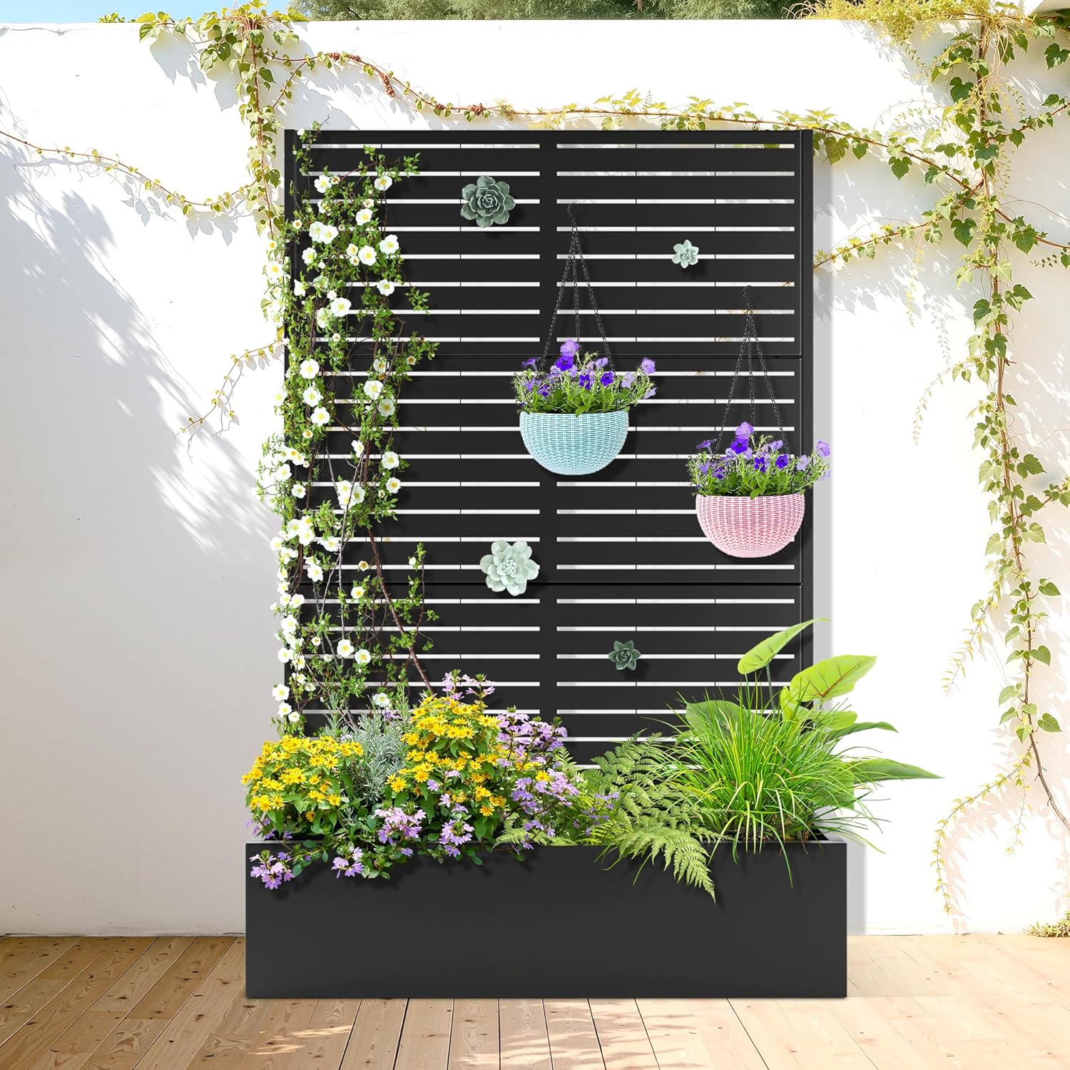 Metal Raised Garden Bed with Trellis for Climbing Plants
