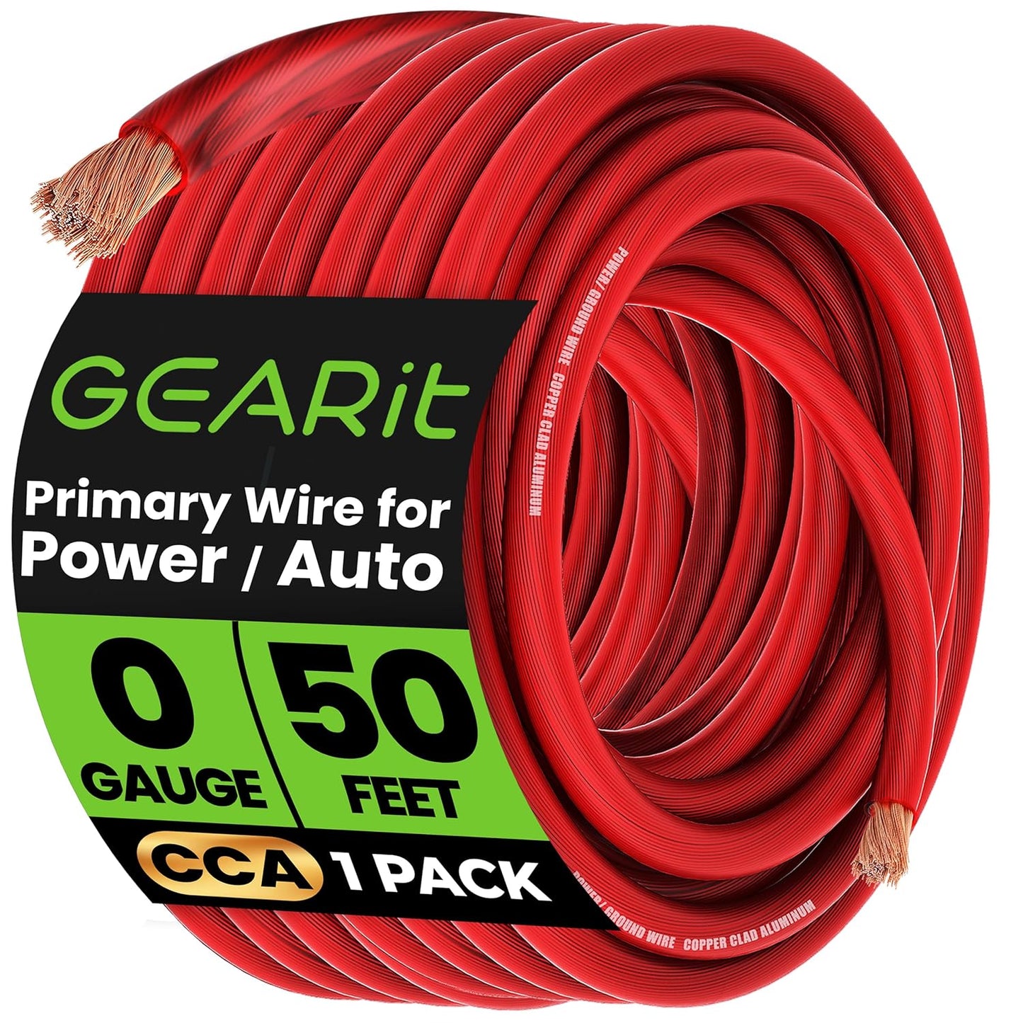 GEARit 1/0 Gauge Wire - 50ft Red Translucent Copper Clad Aluminum