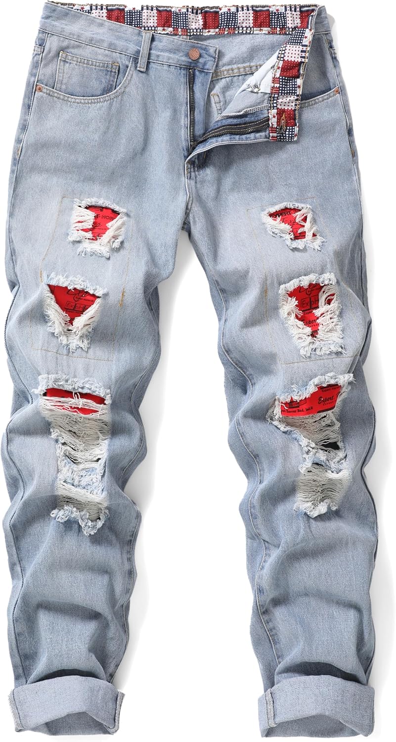 Men's Non-Stretch Regular Fit Straight-Leg Denim Pants Jeans