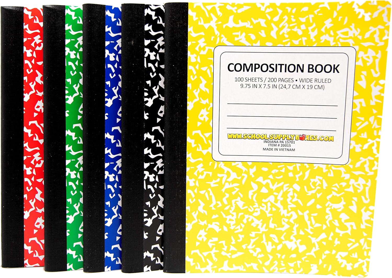 100 Sheet Composition Notebooks - School Supply Set - 5 Colorful Wide Ruled Books