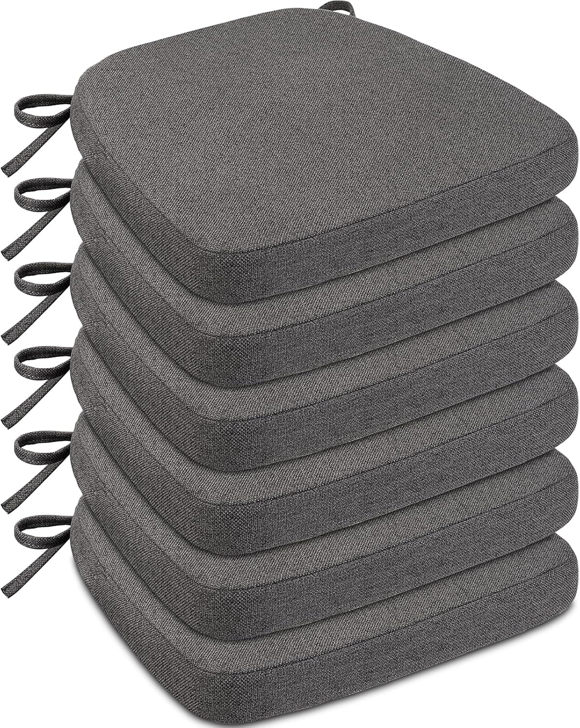 D-Shaped Chair Cushions for Dining Chairs, Set of 6, Dark Grey