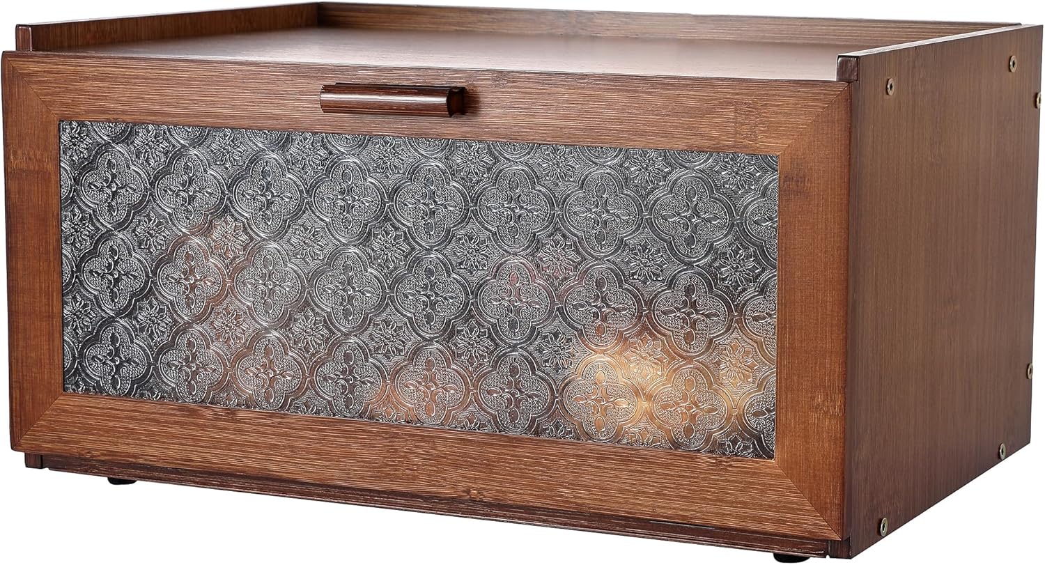 Vintage Bread Box for Kitchen Countertop - Retro Brown Storage