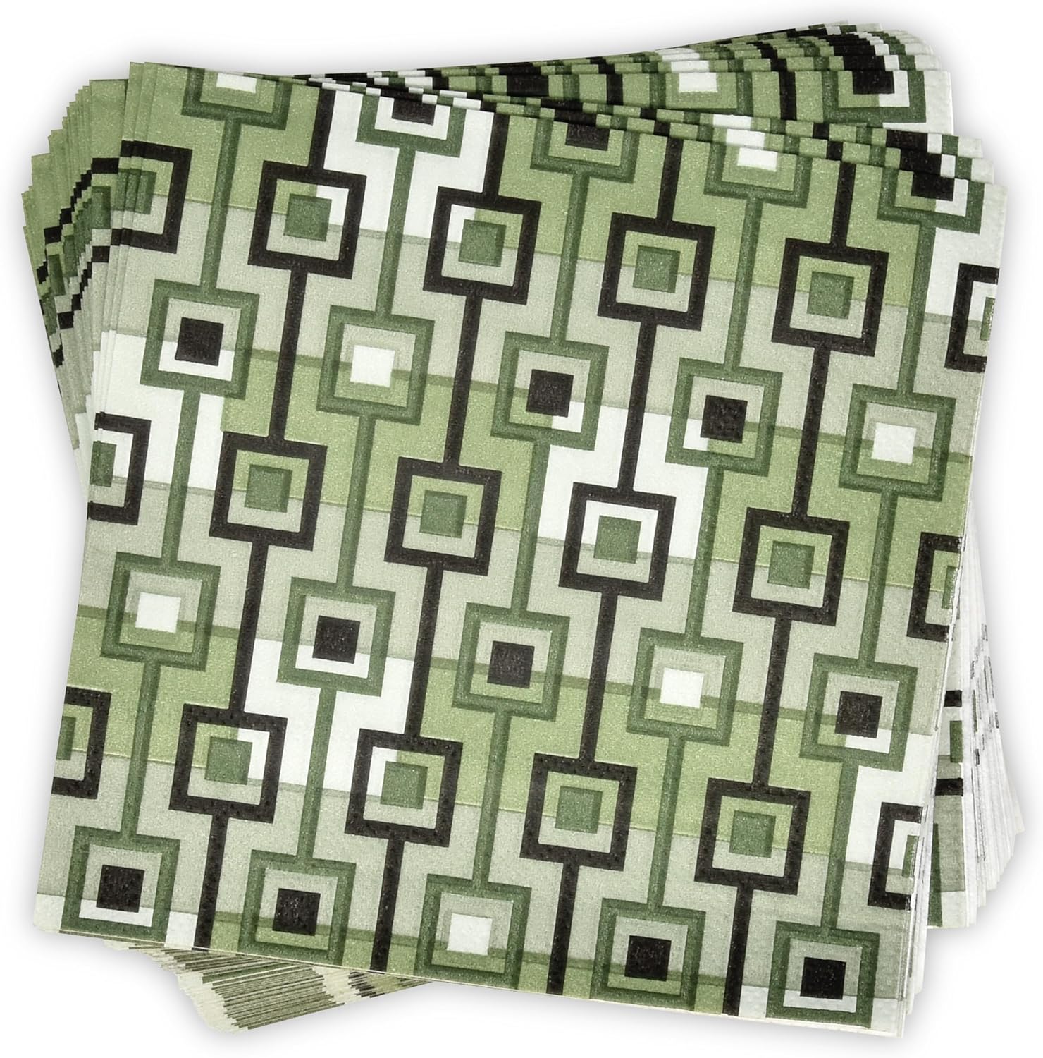 100 Green Geometric Cocktail Napkins - Chic Party Essentials