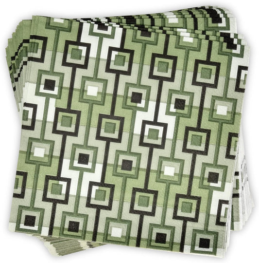100 Green Geometric Cocktail Napkins - Chic Party Essentials