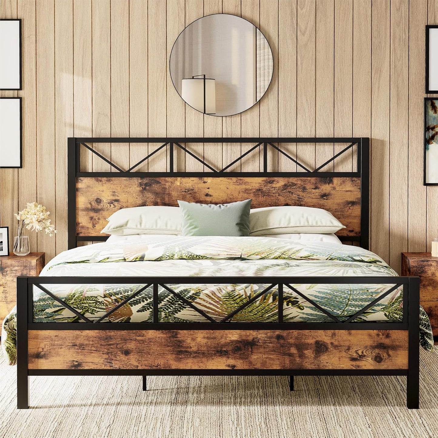 LIKIMIO California King Bed Frame with Tall Industrial Headboard