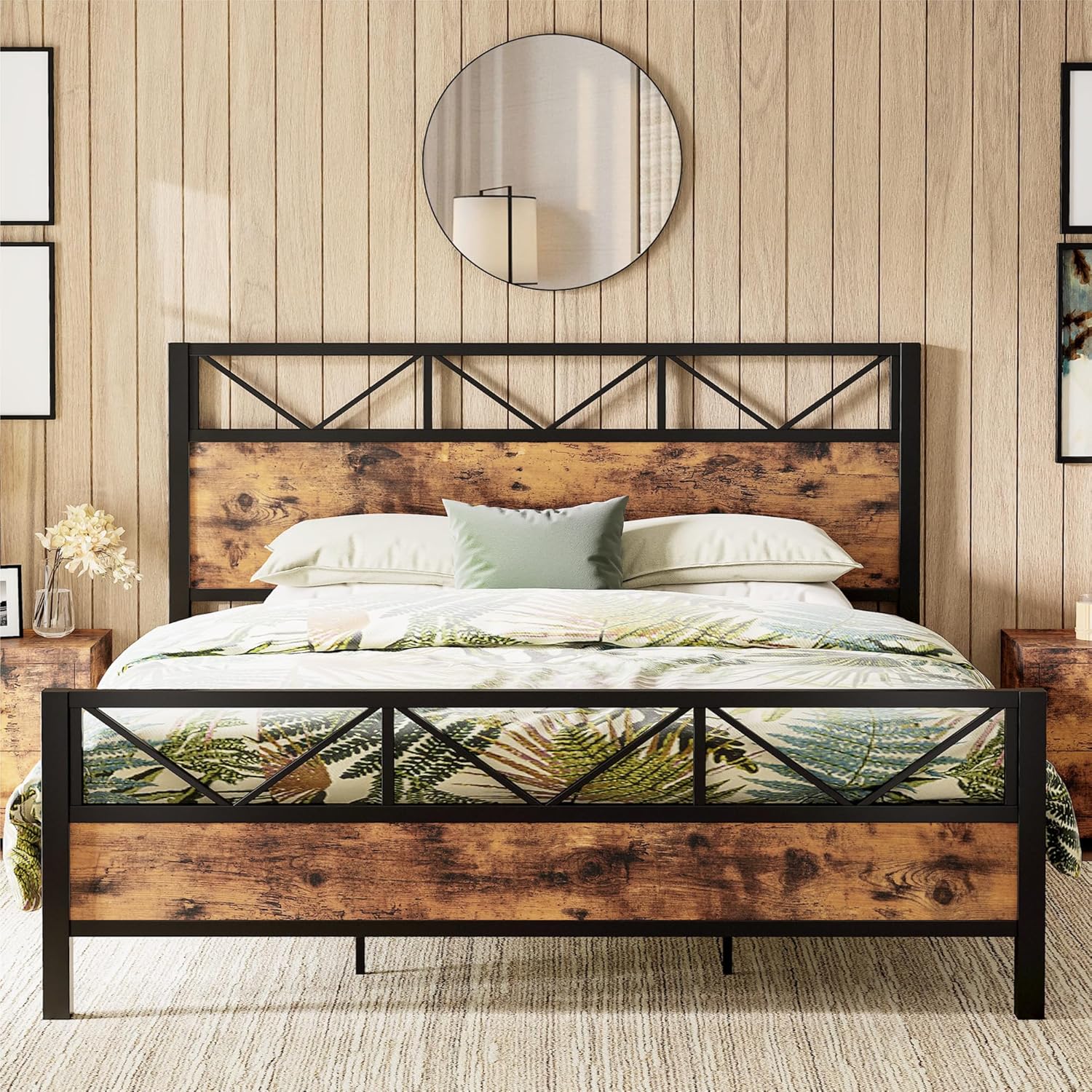 LIKIMIO California King Bed Frame with Tall Industrial Headboard