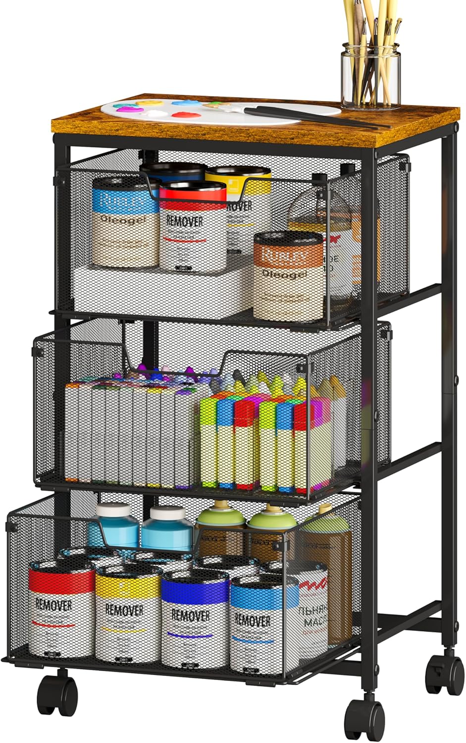 3-Tier Rolling Storage Cart with Drawers for Home and Office