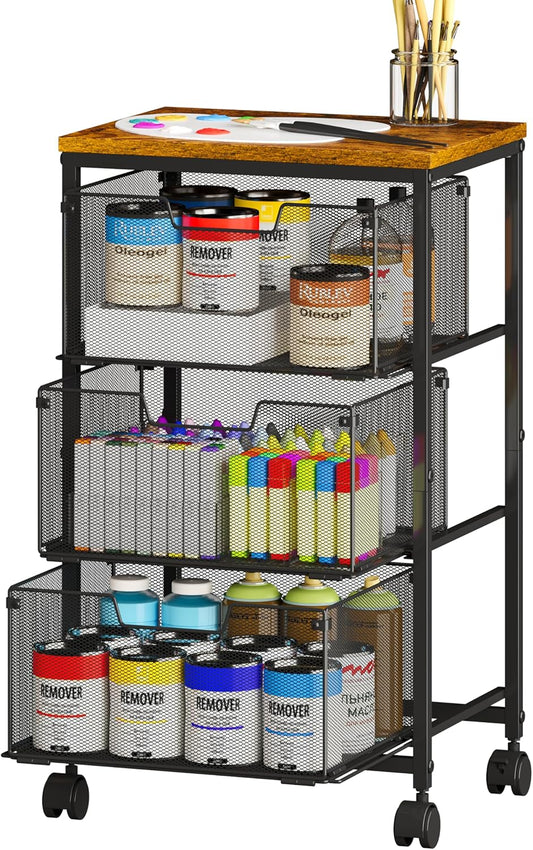 3-Tier Rolling Storage Cart with Drawers for Home and Office