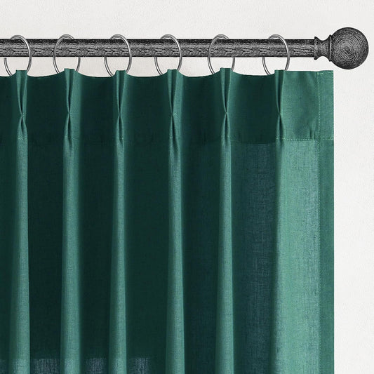 Emerald Green Pinch Pleated Linen Curtains for Elegant Spaces