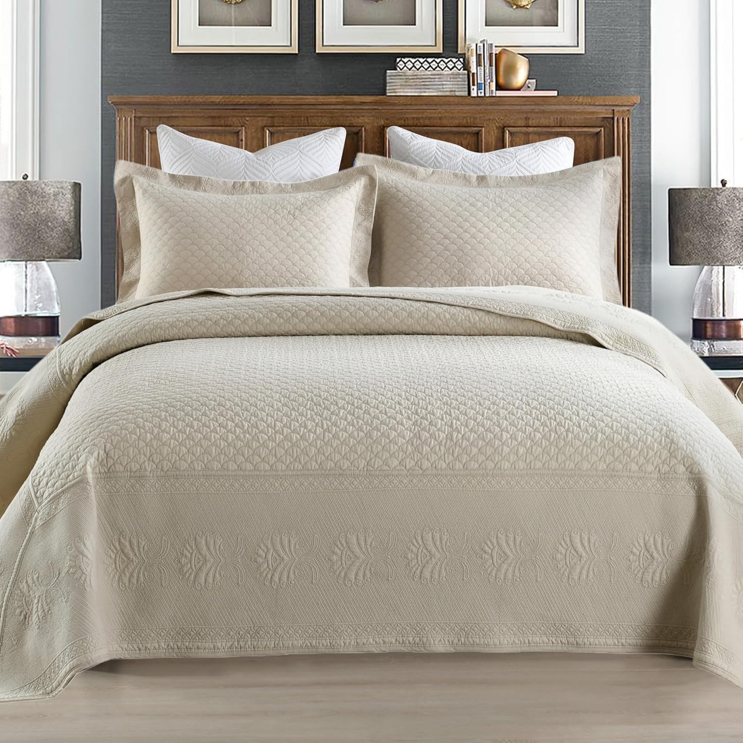 MarCielo 3-Piece Oversized Cotton Bedspread Set for Comfort