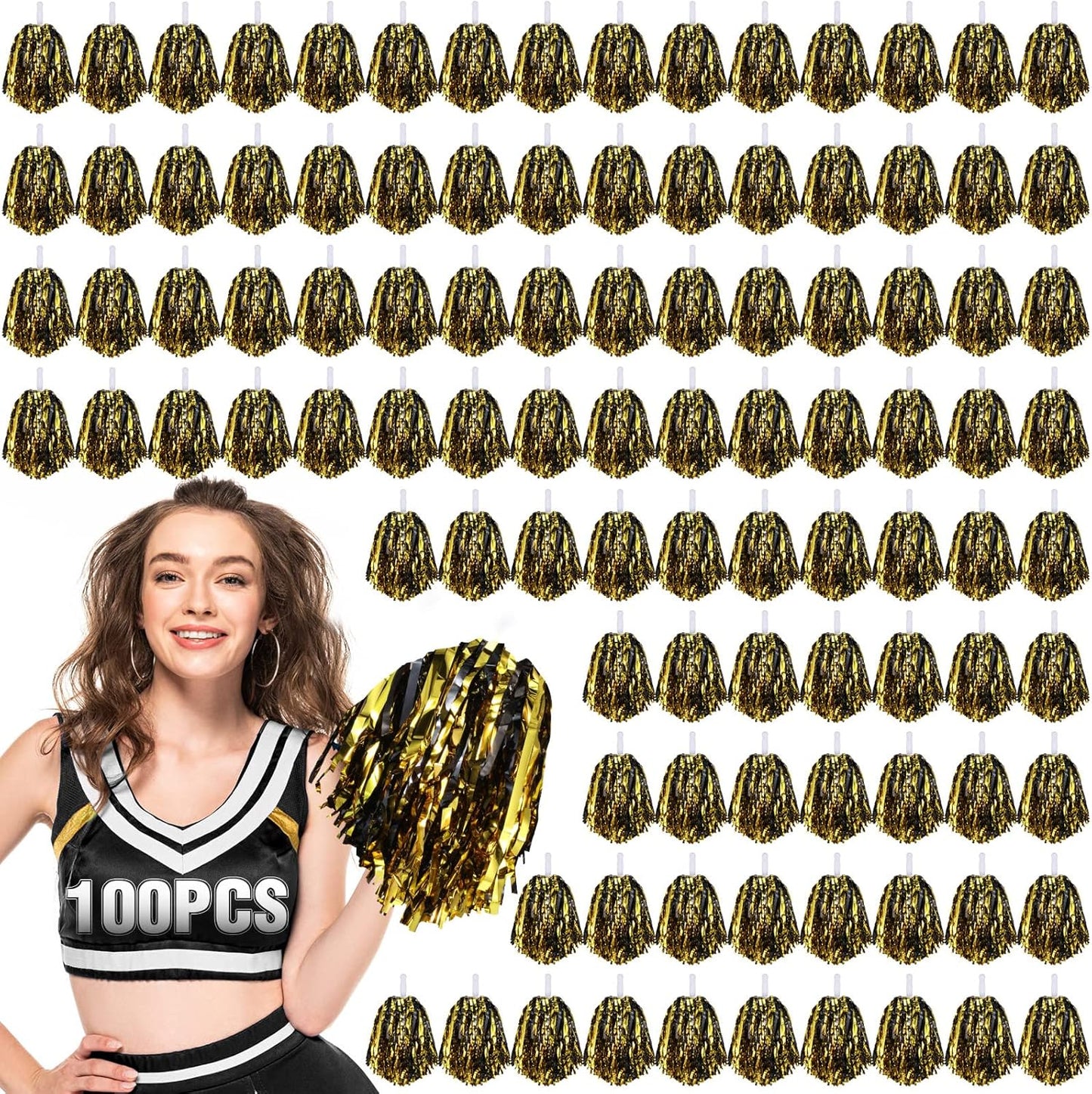 Hanaive 100Pcs Metallic Cheerleading Pom Poms for Team Spirit
