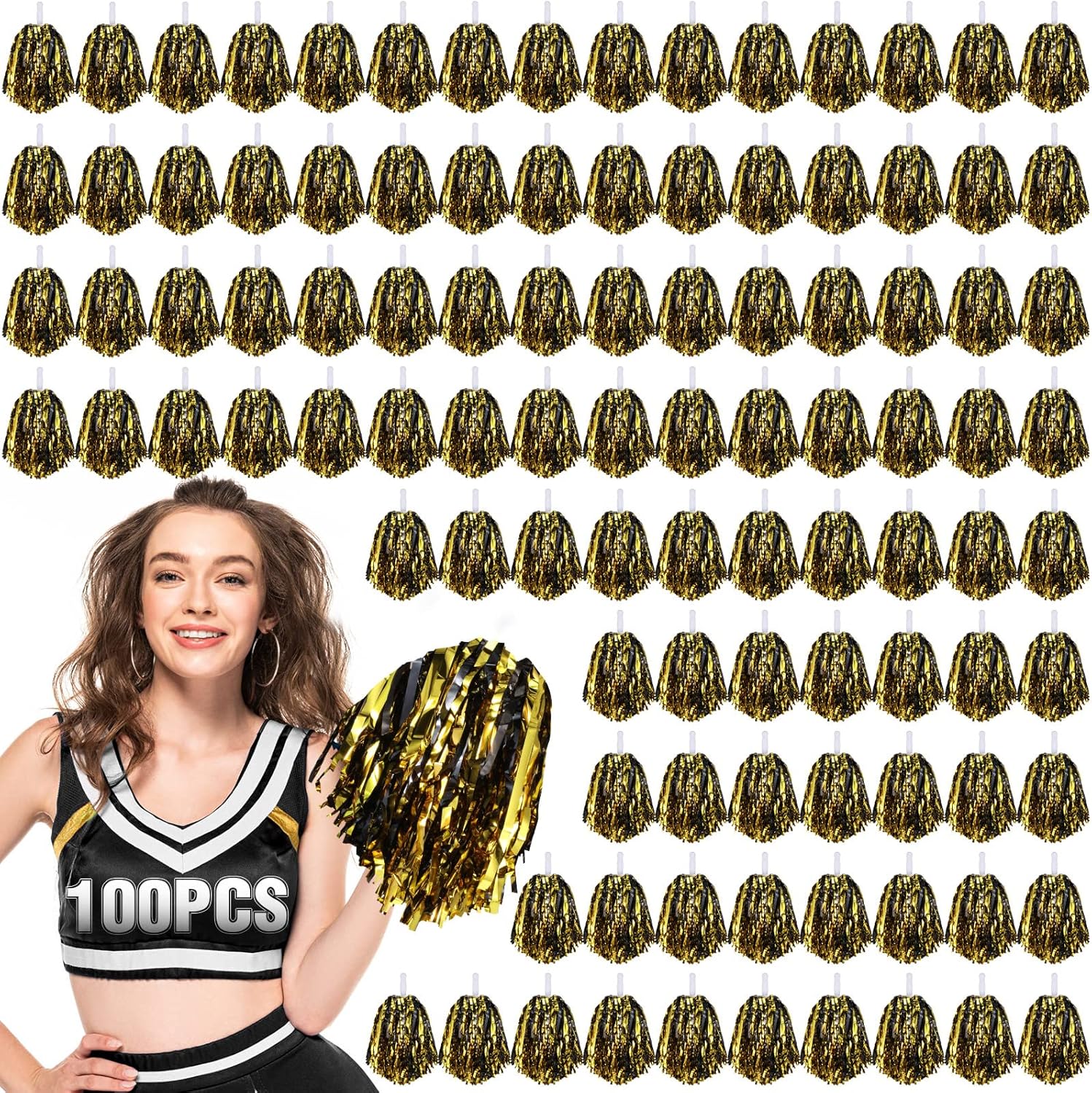 Hanaive 100Pcs Metallic Cheerleading Pom Poms for Team Spirit