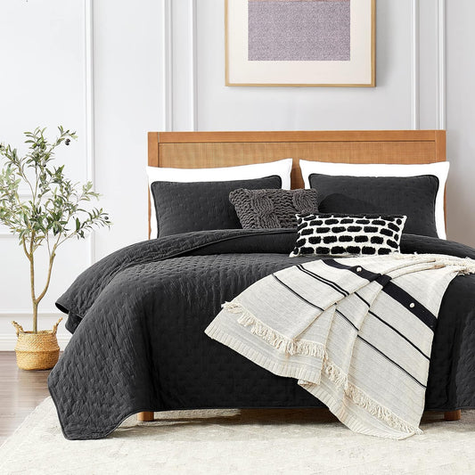 ROARINGWILD Black King Size Quilt Bedding Set for All Seasons