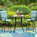 MFSTUDIO 3 Piece Patio Swivel Bar Set - Turquoise High Top Bistro