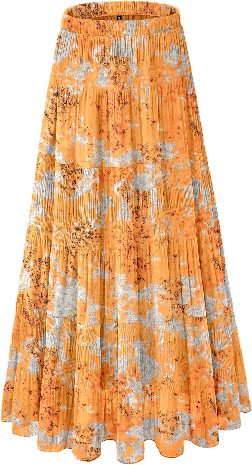 Women's Chiffon White Flowy Maxi Skirt for Boho Fall Style