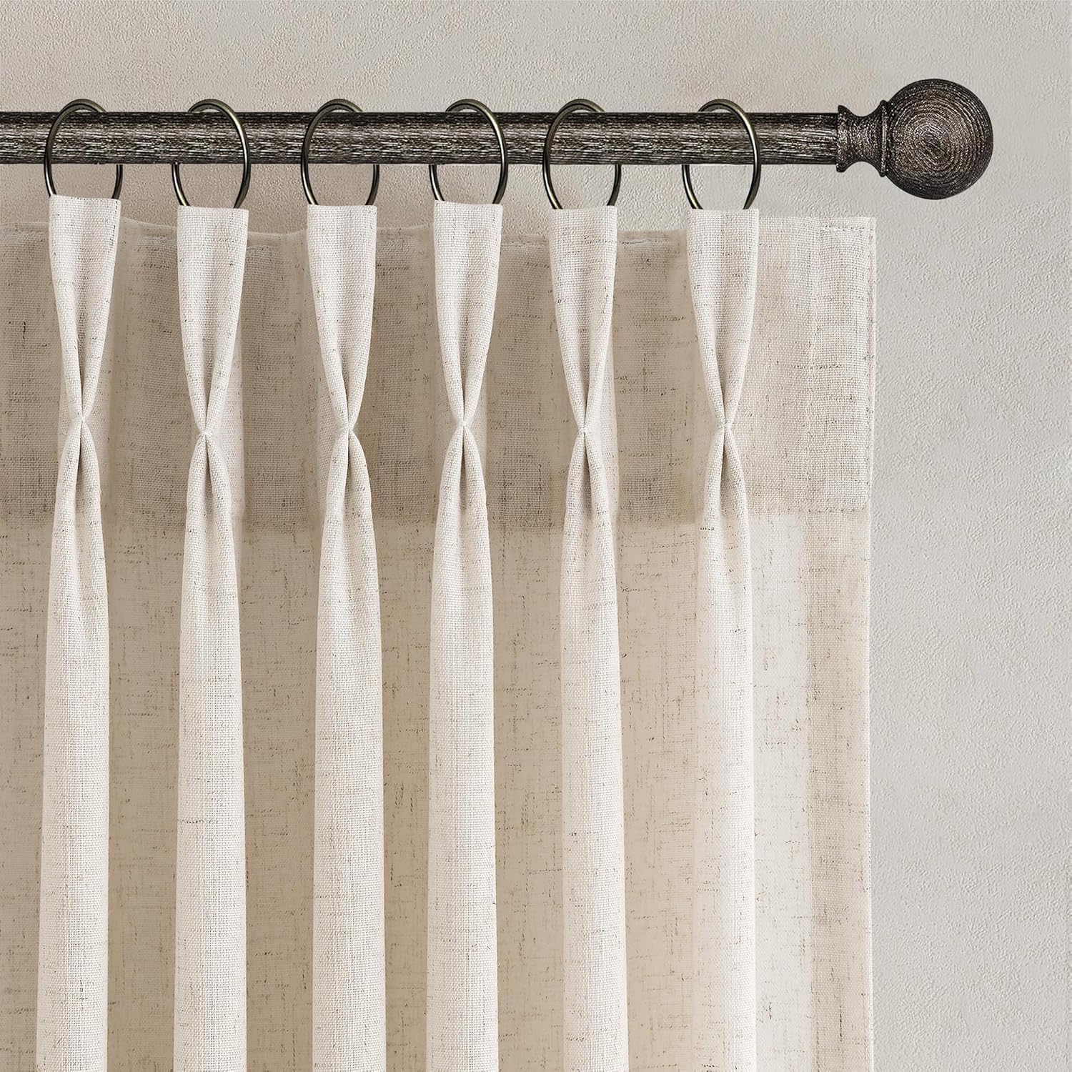 Pinch Pleated Linen Curtains 120 Inches Long for Living Room