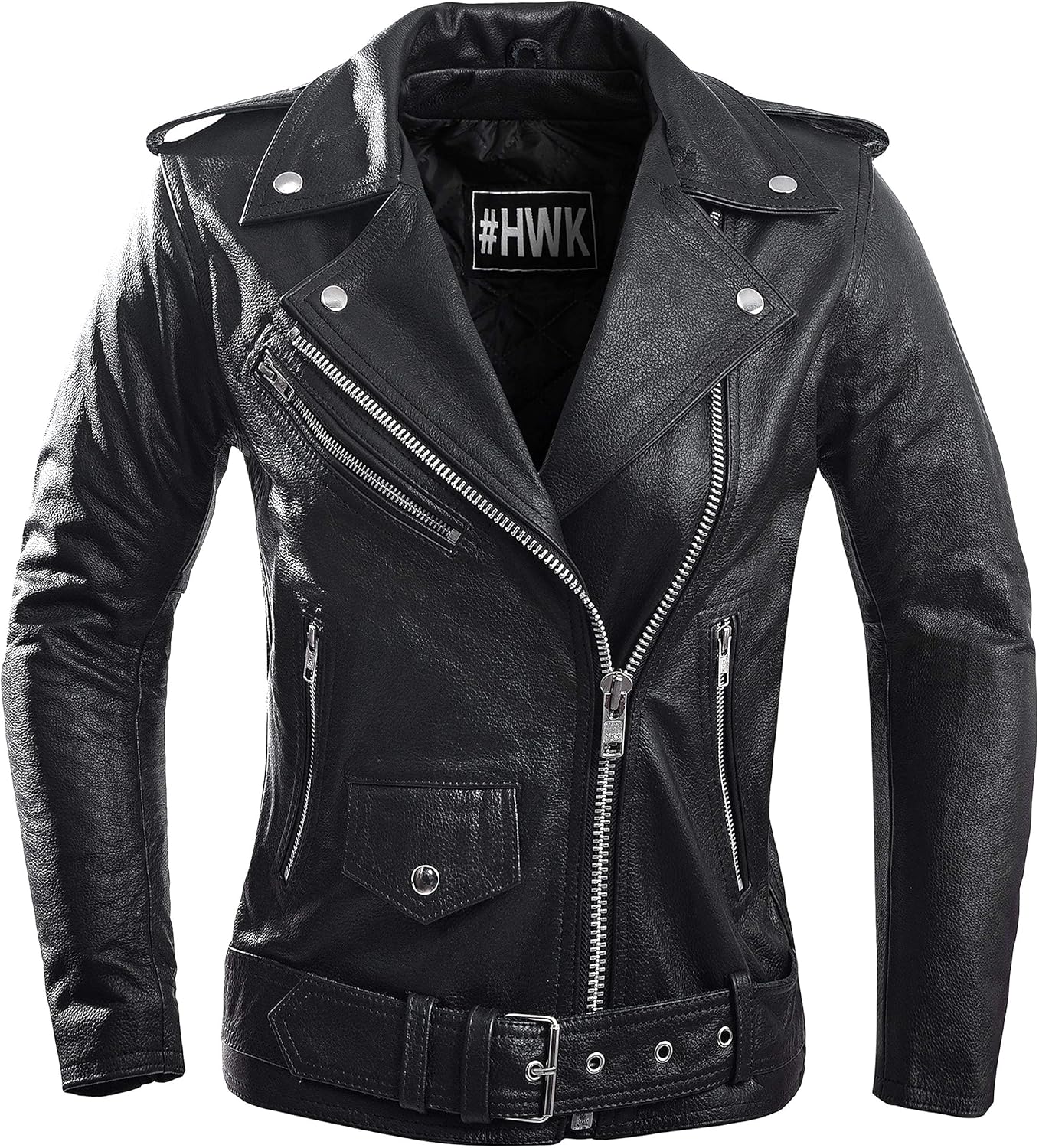 HWK Brando Leather Motorcycle Jacket for Women - Stylish & Durable