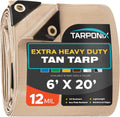 6 ft x 20 ft Extra Heavy-Duty Tan Poly Tarp 12 Mil - Waterproof