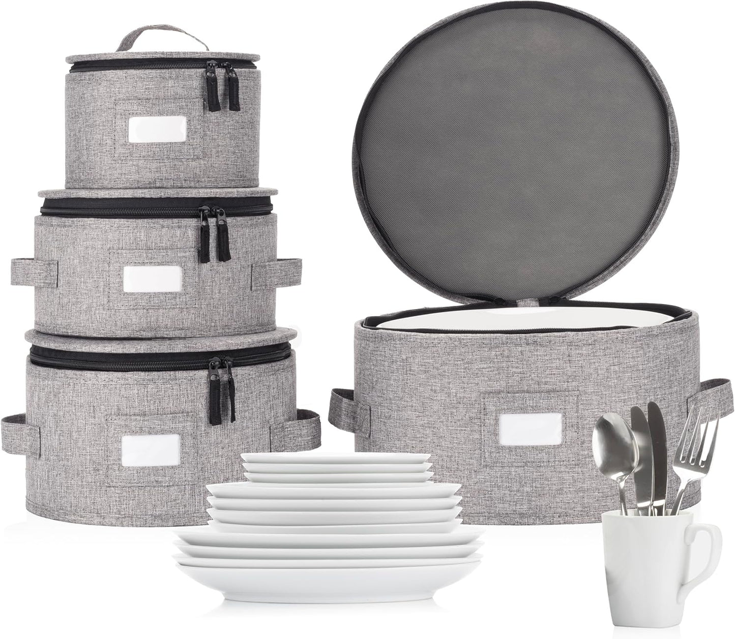 Set of 4 Stackable China Storage Cases for Dinnerware Protection