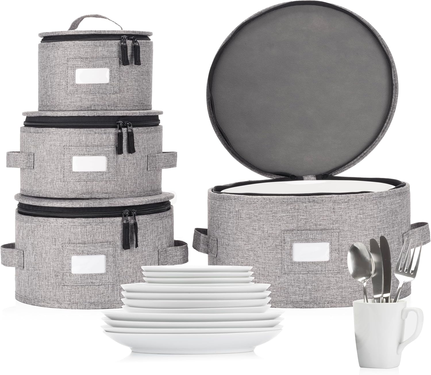 Set of 4 Stackable China Storage Cases for Dinnerware Protection