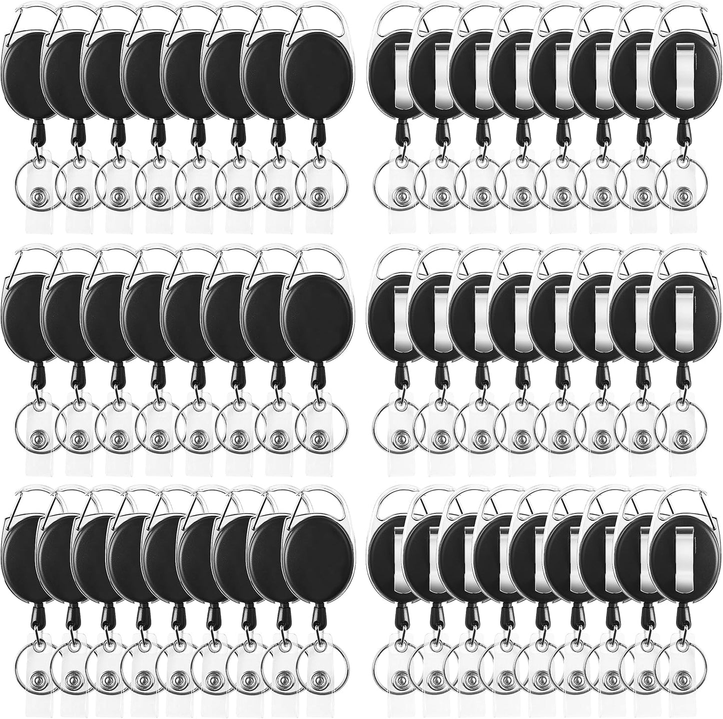 Retractable Badge Holders with Carabiner and Keychain - 50Pcs