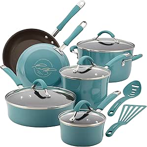Rachael Ray Cucina Nonstick Cookware Set in Agave Blue, 12 Piece