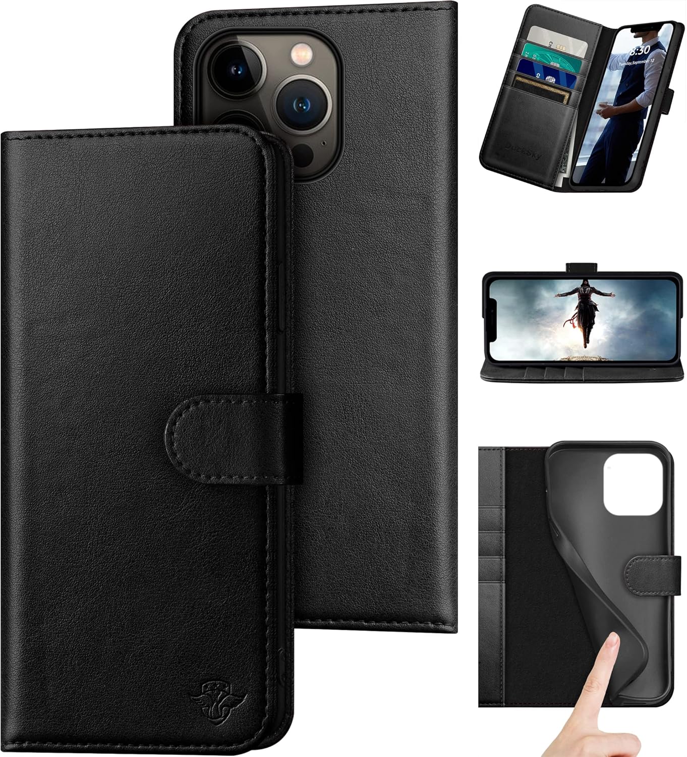 Genuine Leather Wallet Case for iPhone 14 Pro Max with RFID Blocking