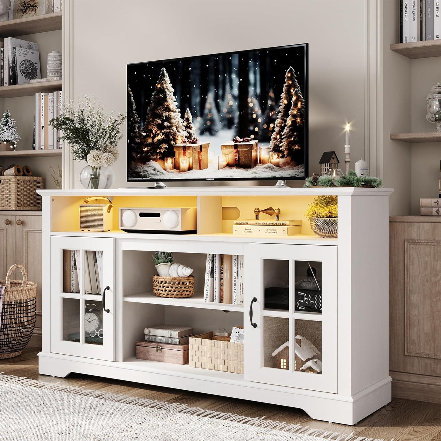 Modern Farmhouse TV Stand with LED Lights - LINSY HOME