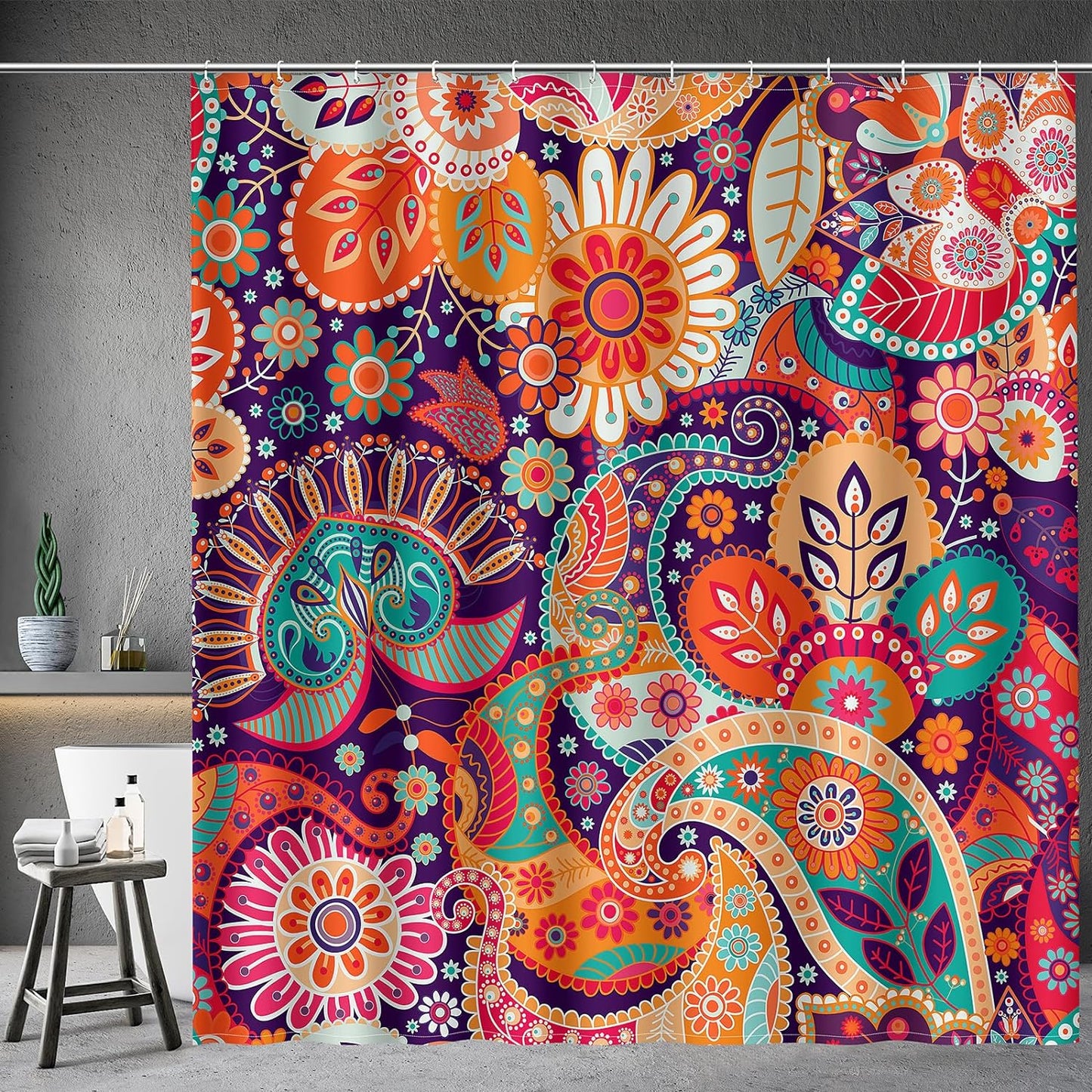 Stunning Boho Floral Shower Curtain Set - Vibrant Mandala Design for Chic Bathroom Decor!