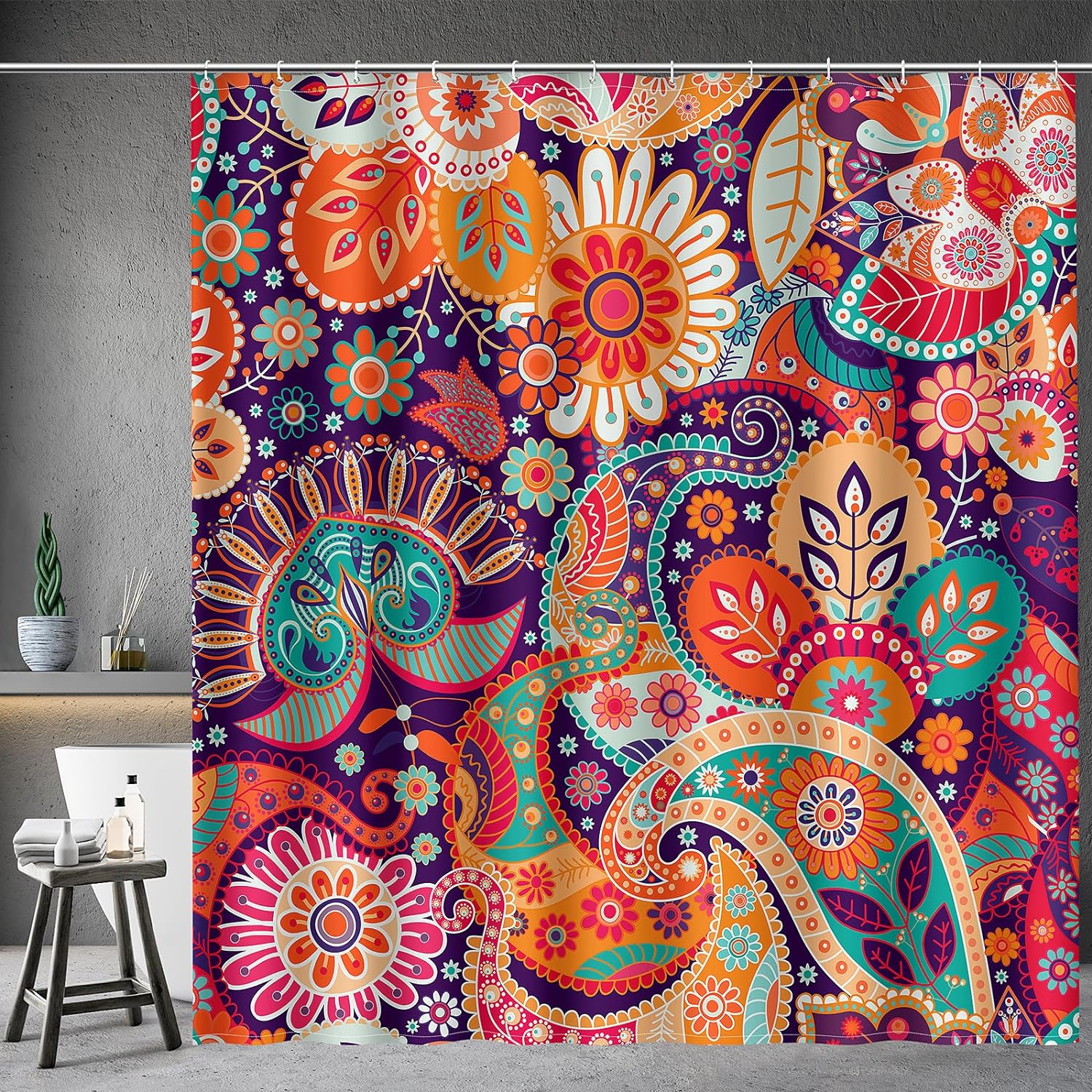 Stunning Boho Floral Shower Curtain Set - Vibrant Mandala Design for Chic Bathroom Decor!